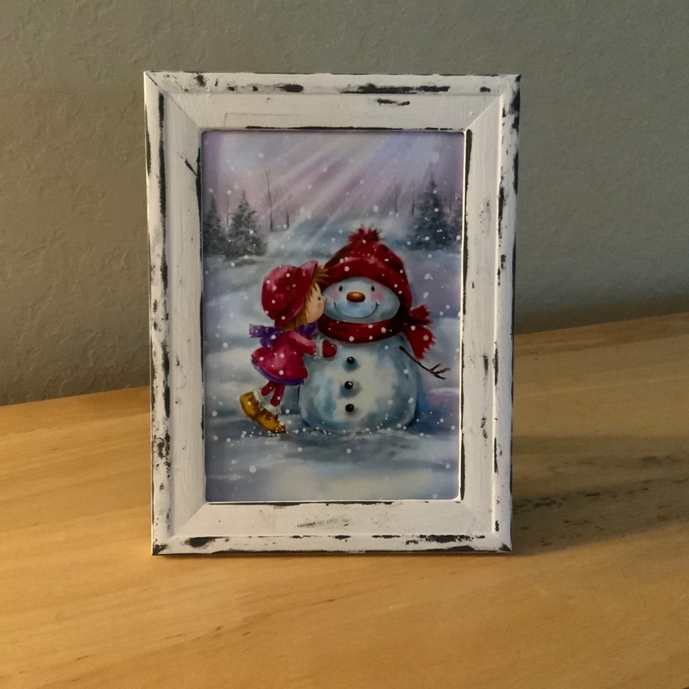 Farmhouse Christmas snowman picture 5x7 w/frame